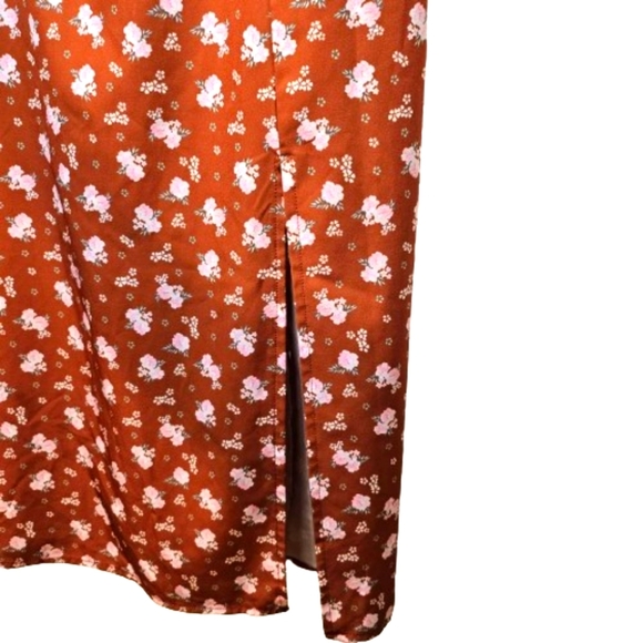 Womens Floral Rust Orange Midi Dress Back Zip Spaghetti Straps Slip Size Large - Picture 4 of 11
